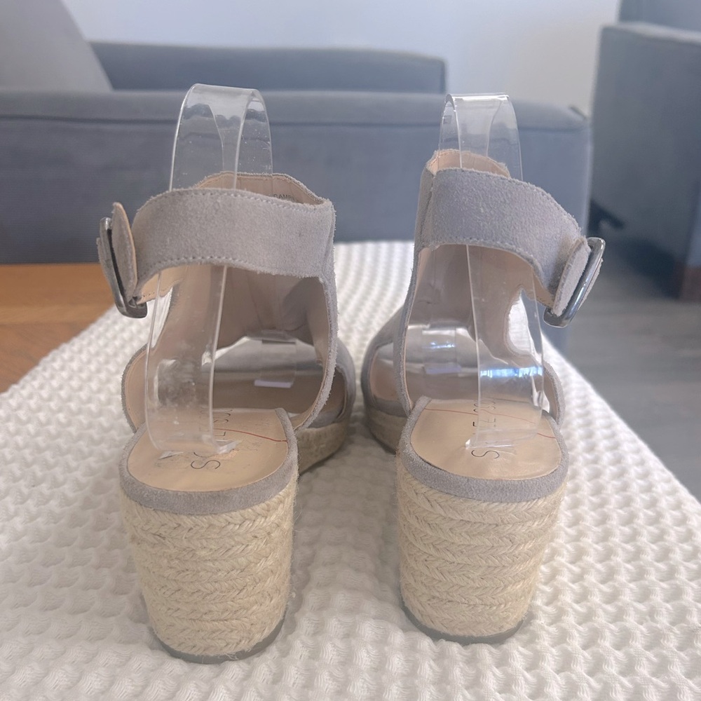 Sole Society Suede Gray Camreigh Espadrille Wedge Peep Toe Sandals. Size 10 - Picture 7 of 11